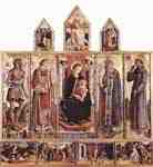 Altarpiece of San Silvestro at Massa Fermana, middle top board: Man of Sorrows. Carlo Crivelli