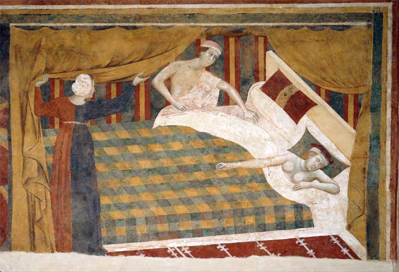 Profane love scenes: The spouses retired to bed. Memmo di Filipuccio