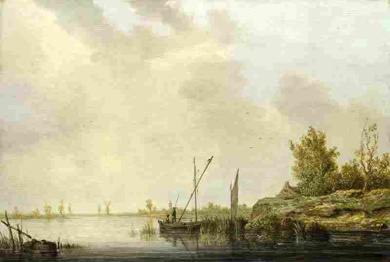 A River Scene with Distant Windmills. Aelbert Cuyp