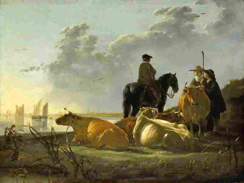 Peasants and Cattle by the River Merwede. Aelbert Cuyp