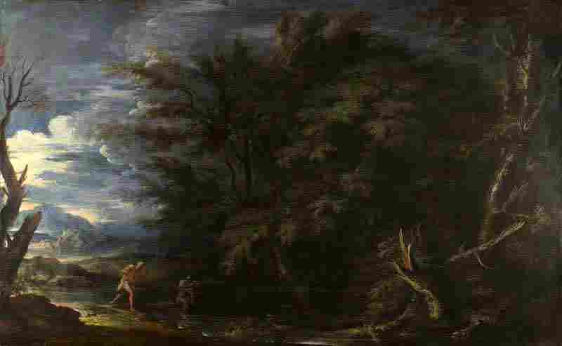 Landscape with Mercury and the Dishonest Woodman . Salvator Rosa