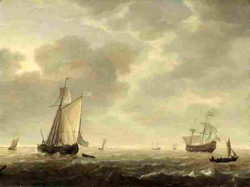 A Dutch Man-of-war and Various Vessels in a Breeze.   Simon de Vlieger