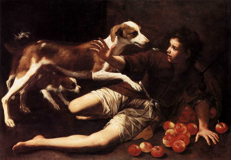 The overturned apple basket (Boy with Apple Basket and Dogs / Boy Attacked by a Dog). Pedro Nuñez de Villavicencio