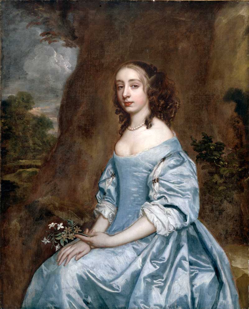 Portrait of a Lady in Blue holding a Flower. Sir Peter Lely