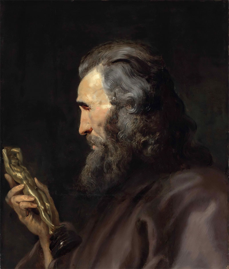 Head of a bearded man in profile holding a bronze figure, Peter Paul Rubens