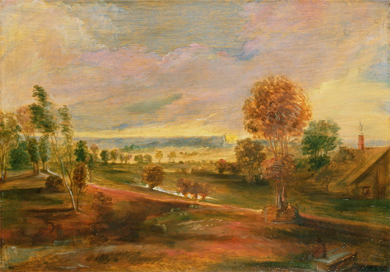 Landscape with Farm Buildings at Sunset, Peter Paul Rubens