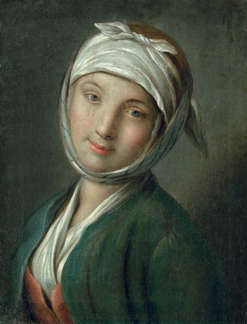 Portrait of a young woman with white headscarf. Pietro Rotari