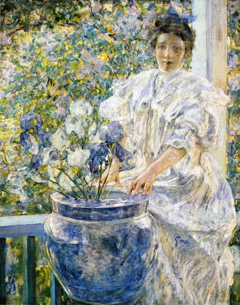 Woman on a Porch with Flowers, Robert Lewis Reid