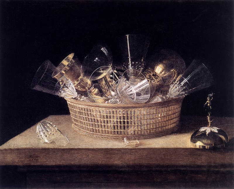Still-Life of Glasses in a Basket. Sebastian Stoskopff