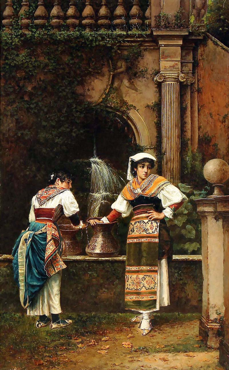 Two Italian women fetching water from a fountain. Vilhelm Rosenstand