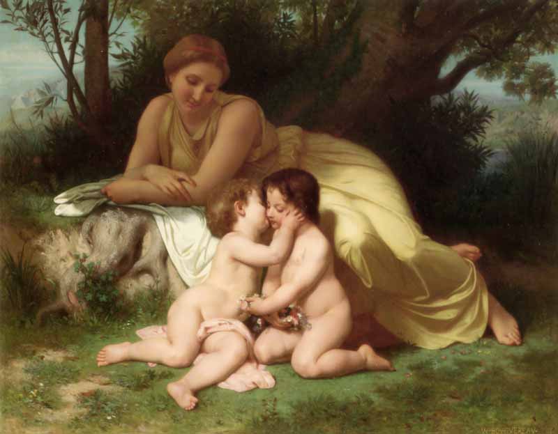 Young Woman Contemplating Two Embracing Children, William-Adolphe Bouguereau