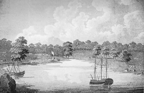 VIEW OF THE SETTLEMENT OF SYDNEY COVE, PORT JACKSON, 20th AUGUST, 1788. Drawn by E. Dayes from a sketch by J. Hunter. From "An Historical Journal of Transactions at Port Jackson," by Captain John Hunter. To face p.84.
