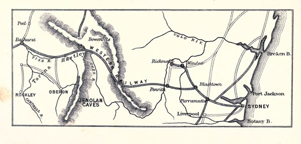 MAP SECTION OF NEW SOUTH WALES, SHOWING THE POSITION OF JENOLAN CAVES