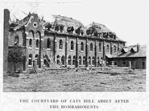 THE COURTYARD OF CATS HILL ABBEY AFTER THE BOMBARDMENTS