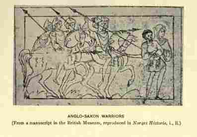 Anglo-Saxon warriors. (From a manuscript in the British Museum, reproduced in Norges Historie, i., ii.)