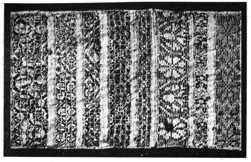 EARLY ENGLISH SAMPLERS, SHOWING CUT AND DRAWN WORK.