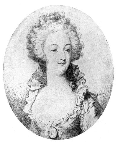 AN OLD PRINT OF "MARIE ANTOINETTE," SHOWING THE SIMPLICITY OF ADORNMENT SHE AFFECTED. "MECHLIN" LACE.