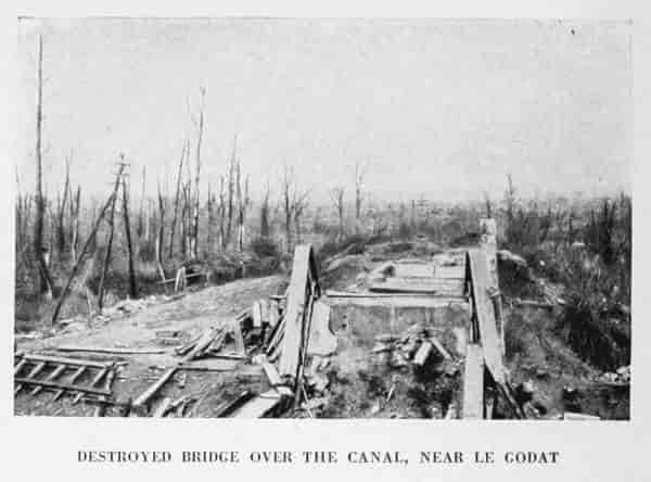 DESTROYED BRIDGE OVER THE CANAL, NEAR LE GODAT
