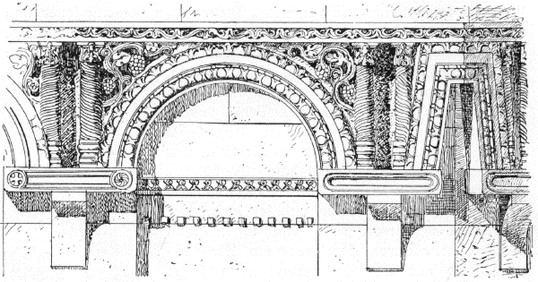 Bild 27. Herstellung der verlorenen Bogen-Architektur auf Grund des Bruchstückes im Museum zu Ravenna, nach Haupt.