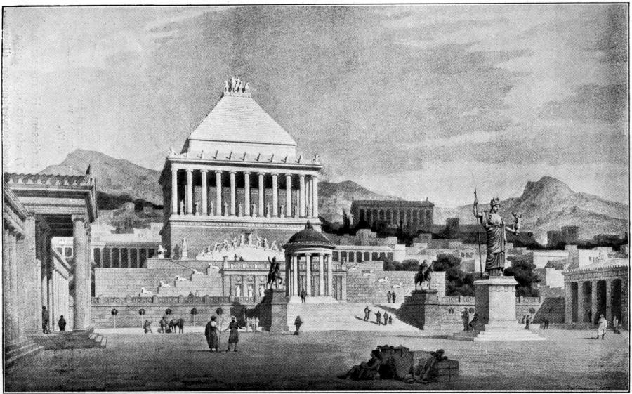 Bild 6. Perspektivische Ansicht des Mausoleums von Halikarnass. Rekonstruktion von J. Bühlmann. (Zeitschrift f. Gesch. d. Arch. II S. 19.)