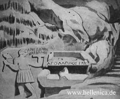 Drawing of a relief of Archedemos in the Pan cave