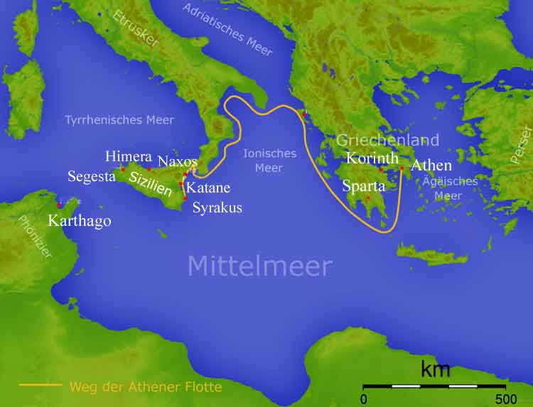 Der Weg der Athener Flotte