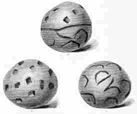 No. 300. Terra-cotta Ball (4 M.). a. Side View. b. Upper Hemisphere. c. Lower Hemisphere, with the Inscription.