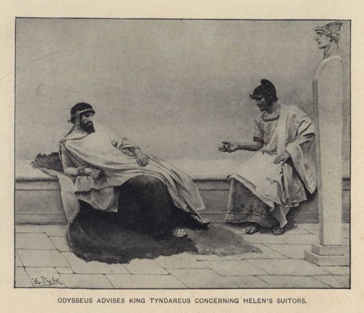 ODYSSEUS ADVISES KING TYNDAREUS CONCERNING HELEN'S SUITORS.