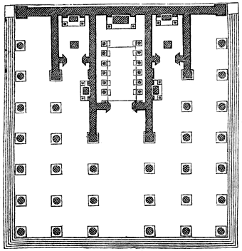 Plattegrond van een romeinsche tempel.