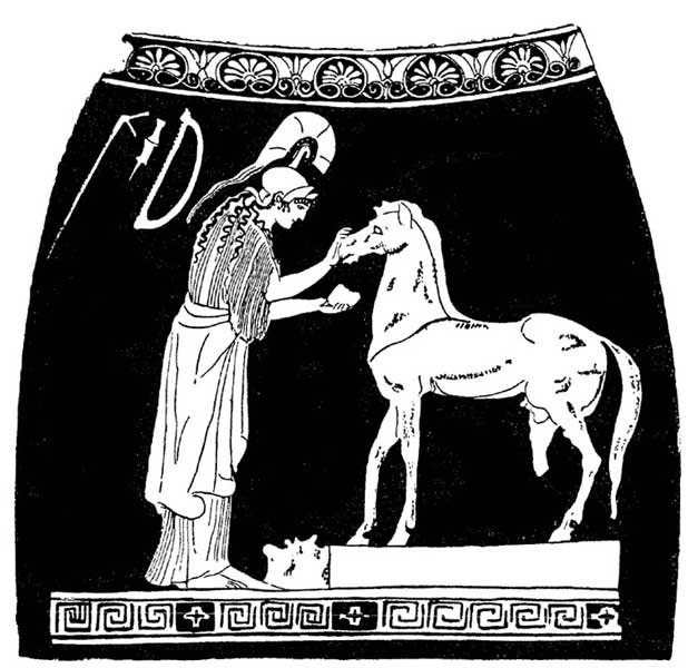Athena as a sculptor of a horse