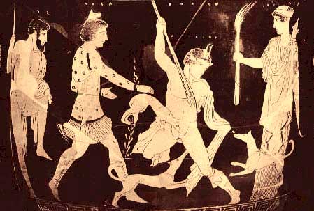 Zeus, Lyssa, Aktaion und Artemis