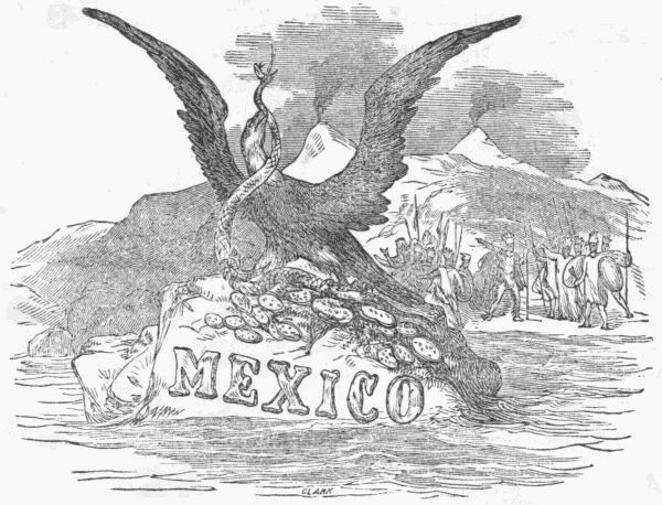 The Eagle with the Serpent alighting on the rock in Lake Tenochtitlan, on the spot where the City was built.