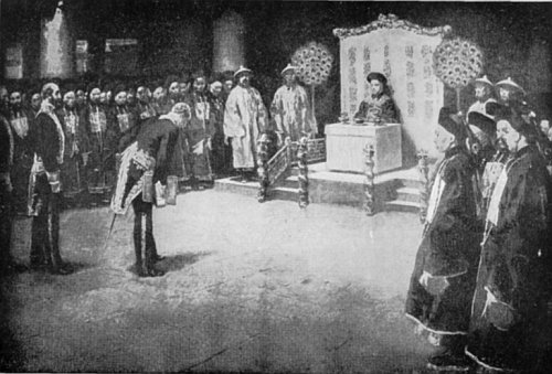 THE EMPEROR OF CHINA RECEIVING THE DIPLOMATIC CORPS