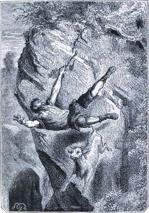 Selkirk falling over the precipice with his prey
