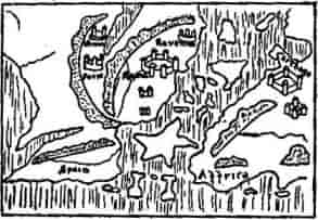 THE PILLARS OF HERCULES, AS SHOWN IN THE ANGLO-SAXON MAP OF THE WORLD, TENTH CENTURY