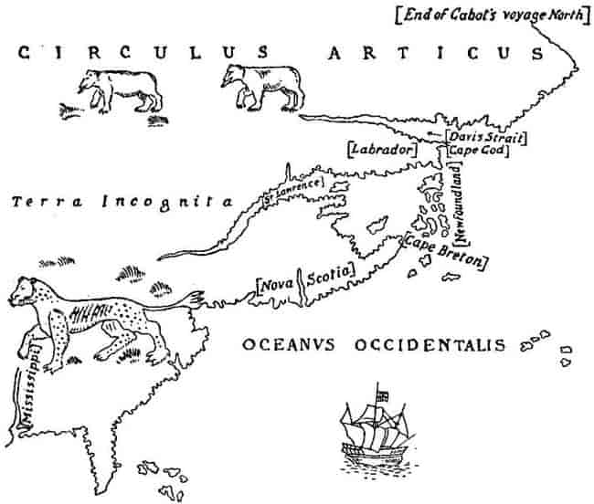 PART OF NORTH AMERICA, SHOWING SEBASTIAN CABOT'S VOYAGE TO NEWFOUNDLAND