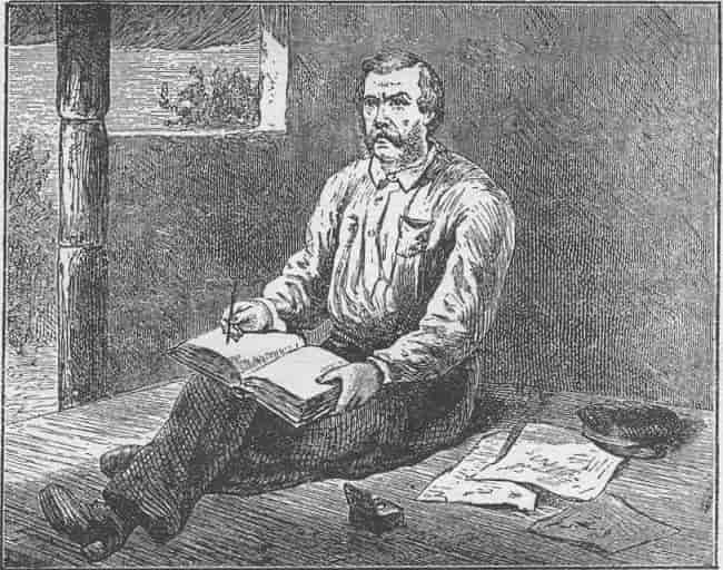LIVINGSTONE AT WORK ON HIS JOURNAL