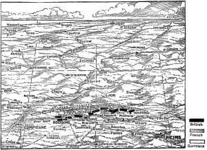 Map 10.—Sept. 15 to 28. This map shows the intrenched positions of the Germans, many of which the Allies took with great loss to the Germans.