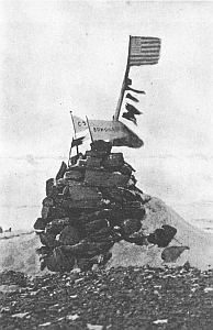 PEARY CAIRN AT CAPE MORRIS K. JESUP, AS PHOTOGRAPHED BY MACMILLAN AND BORUP