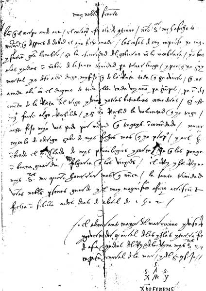FAC-SIMILE OF COLUMBUS' LETTER TO THE BANK OF ST. GEORGE, GENOA