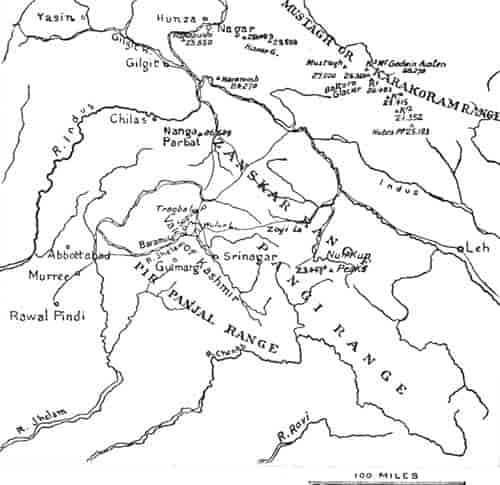 Fig. 9. Muztagh-Karakoram and Himalayan Ranges in Kashmír.