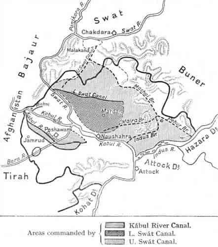 Fig. 47. Map of Canals of Pesháwar district.