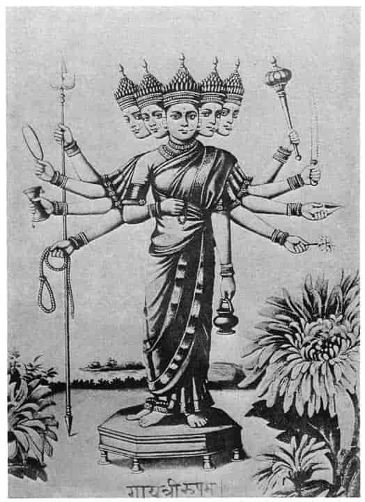 Gāyatri or sacred verse personified as a goddess