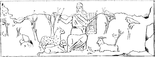 Picture of Orpheus found in the Catacombs of Priscilla.