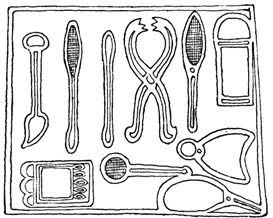 Surgeon's instruments; relief on a tombstone.