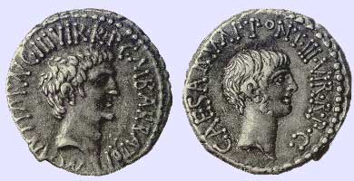 Denarius, Marcus Antonius und Oktavian