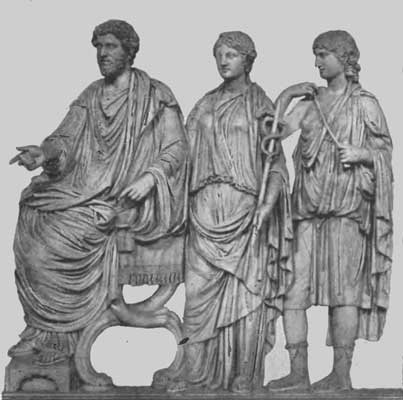 Mark Aurel , Faustina und Roma, nach einem Relief in der Villa Albani