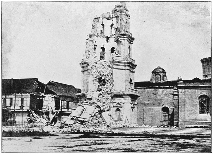 Tower of Manila Cathedral after the Earthquakes 1880.