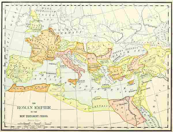 map: THE ROMAN EMPIRE IN THE NEW TESTAMENT PERIOD.