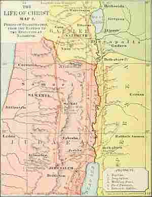Map: THE LIFE OF CHRIST MAP 2. Period of Inauguration, from the Baptism to the Rejection at Nazareth.